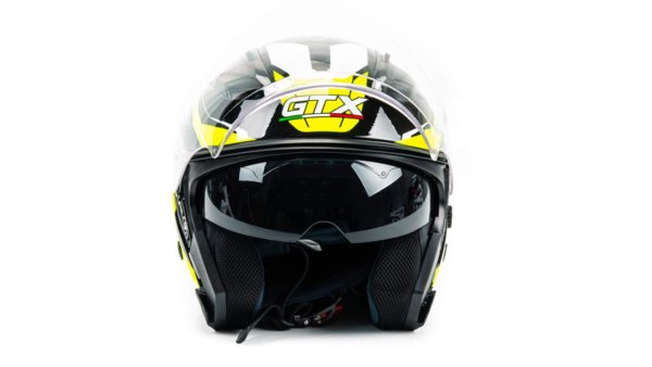 Шлем мото открытый GTX 278 #2 (XL) BLACK/FLUO YELLOW WHITE (2 визора)